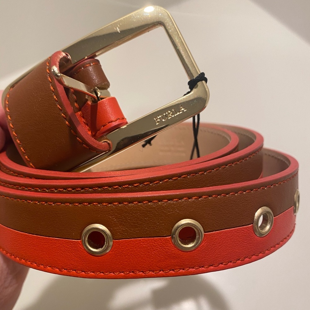 Furla Two-Toned Leather Belt Gold Hardware